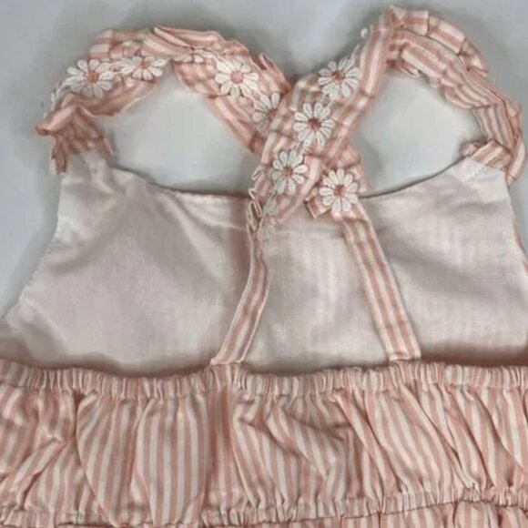Girls Sundress Stripe Floral Ruffle Strap Pink - Picture 4 of 8